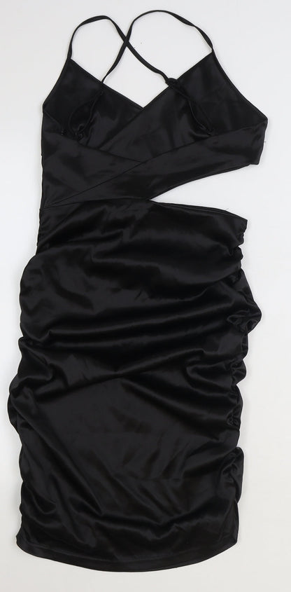 Missguided Womens Black Polyester Bodycon Size 10 V-Neck Zip