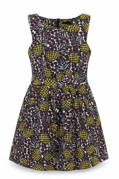 Topshop Womens Brown Geometric 100% Cotton Mini Size 10 Boat Neck Zip - Pineapple Print