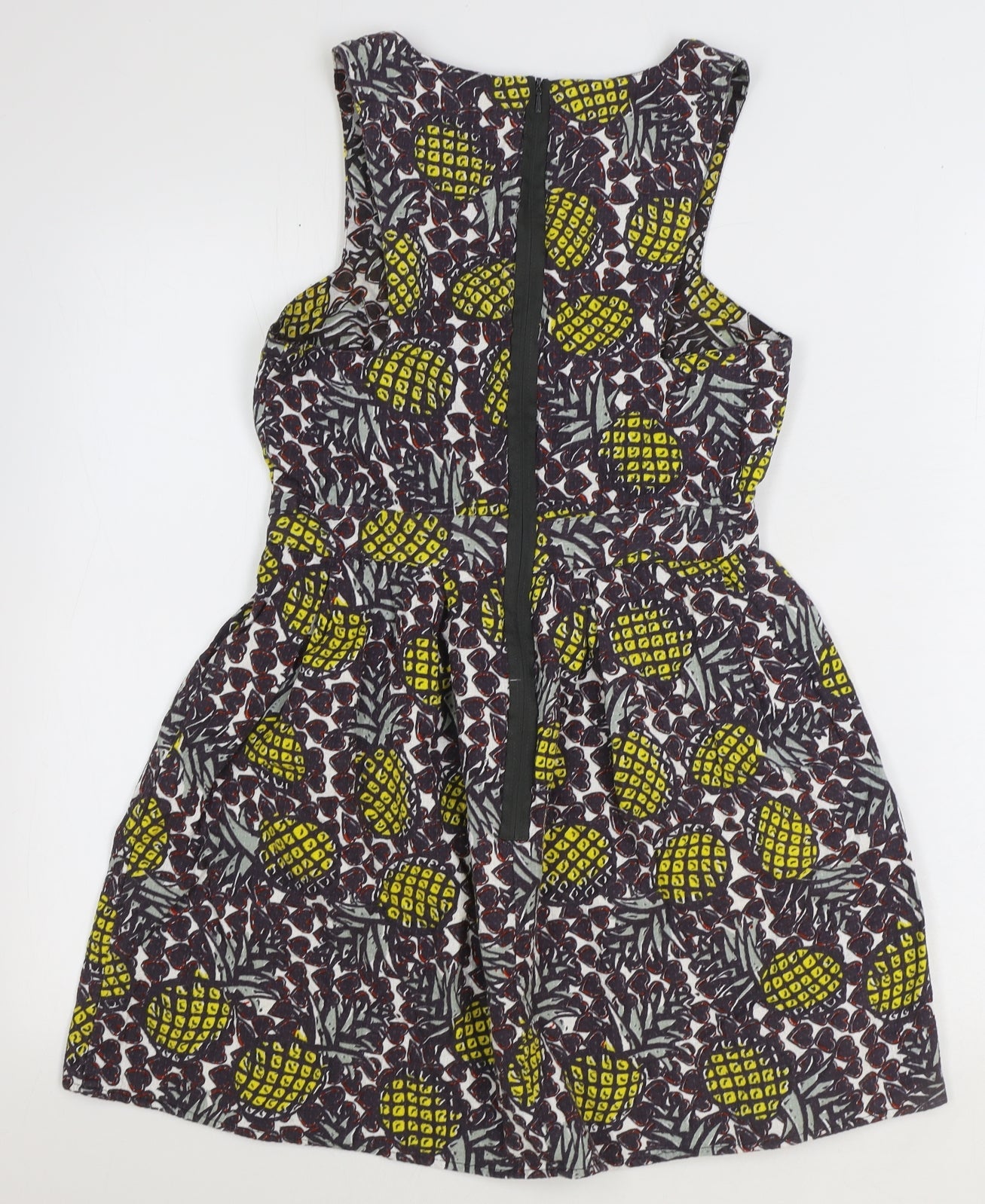 Topshop Womens Brown Geometric 100% Cotton Mini Size 10 Boat Neck Zip - Pineapple Print