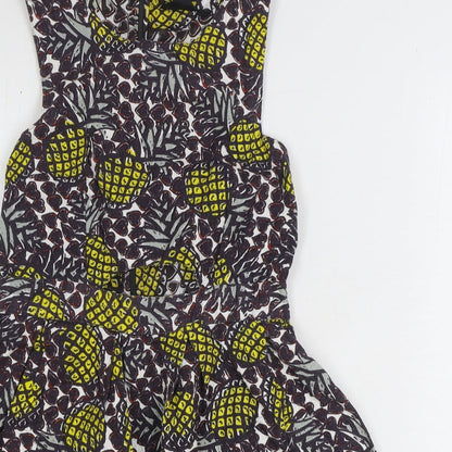 Topshop Womens Brown Geometric 100% Cotton Mini Size 10 Boat Neck Zip - Pineapple Print