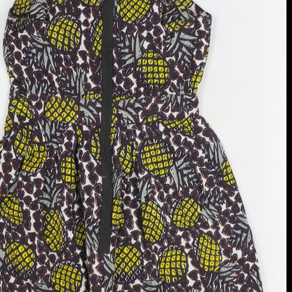 Topshop Womens Brown Geometric 100% Cotton Mini Size 10 Boat Neck Zip - Pineapple Print