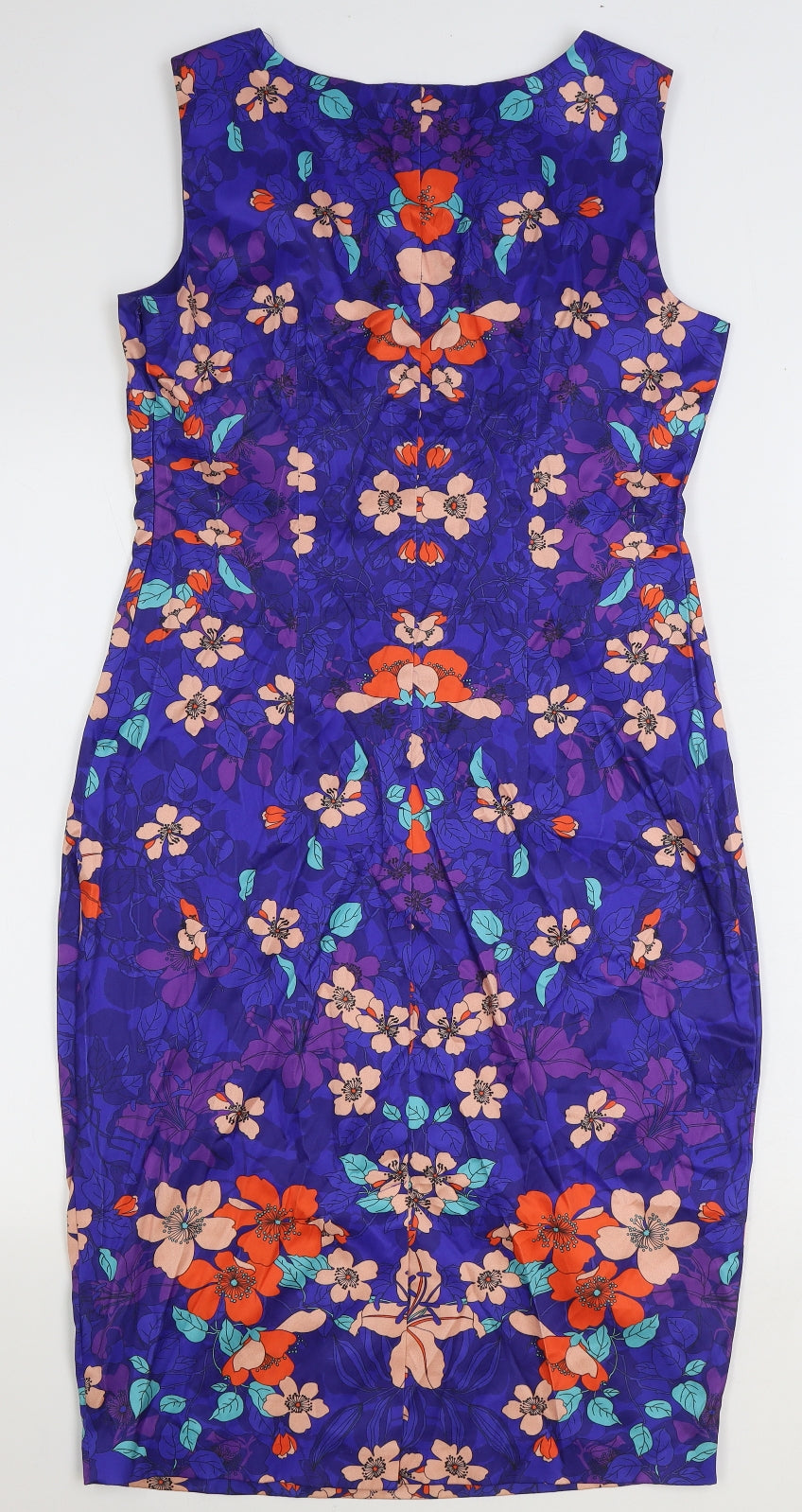 F&F Womens Blue Floral Polyester Pencil Dress Size 10 Boat Neck Zip