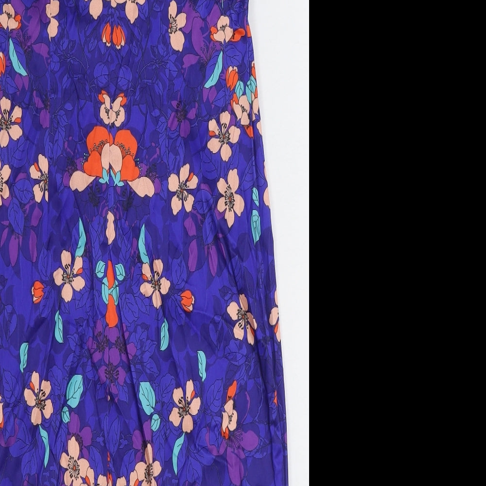 F&F Womens Blue Floral Polyester Pencil Dress Size 10 Boat Neck Zip