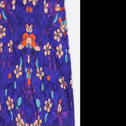 F&F Womens Blue Floral Polyester Pencil Dress Size 10 Boat Neck Zip