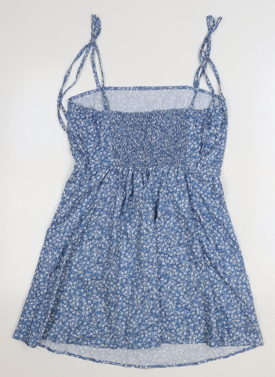 SheIn Womens Blue Floral Polyester Mini Size M Square Neck Pullover - Shirred Back