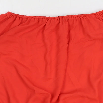 Boohoo Womens Red Polyester Cropped Blouse Size 8 Boat Neck - Flute Sleeve