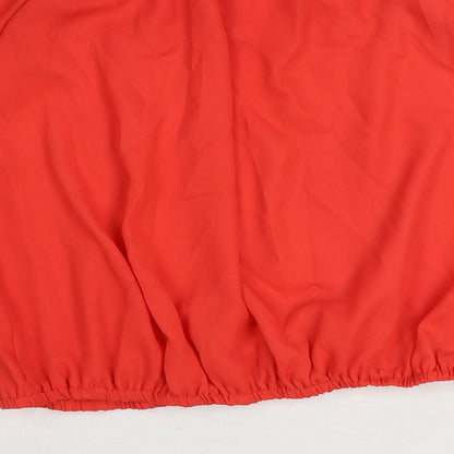 Boohoo Womens Red Polyester Cropped Blouse Size 8 Boat Neck - Flute Sleeve