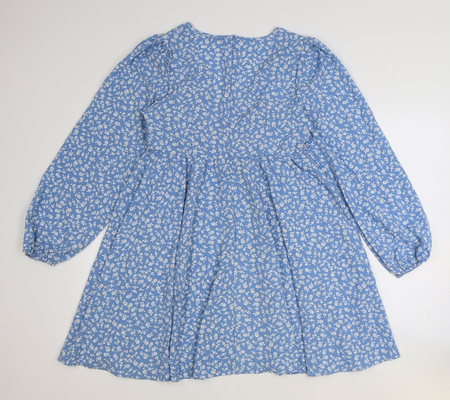 SheIn Womens Blue Geometric Polyester A-Line Size M V-Neck Zip