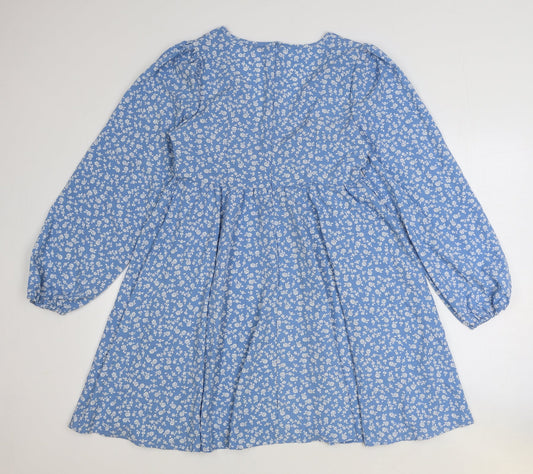 SheIn Womens Blue Geometric Polyester A-Line Size M V-Neck Zip