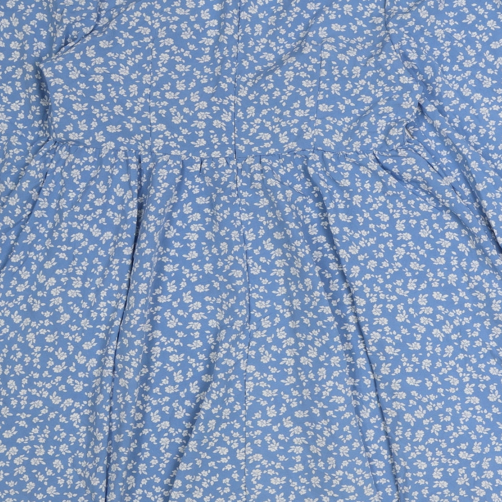 SheIn Womens Blue Geometric Polyester A-Line Size M V-Neck Zip