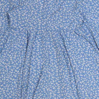 SheIn Womens Blue Geometric Polyester A-Line Size M V-Neck Zip