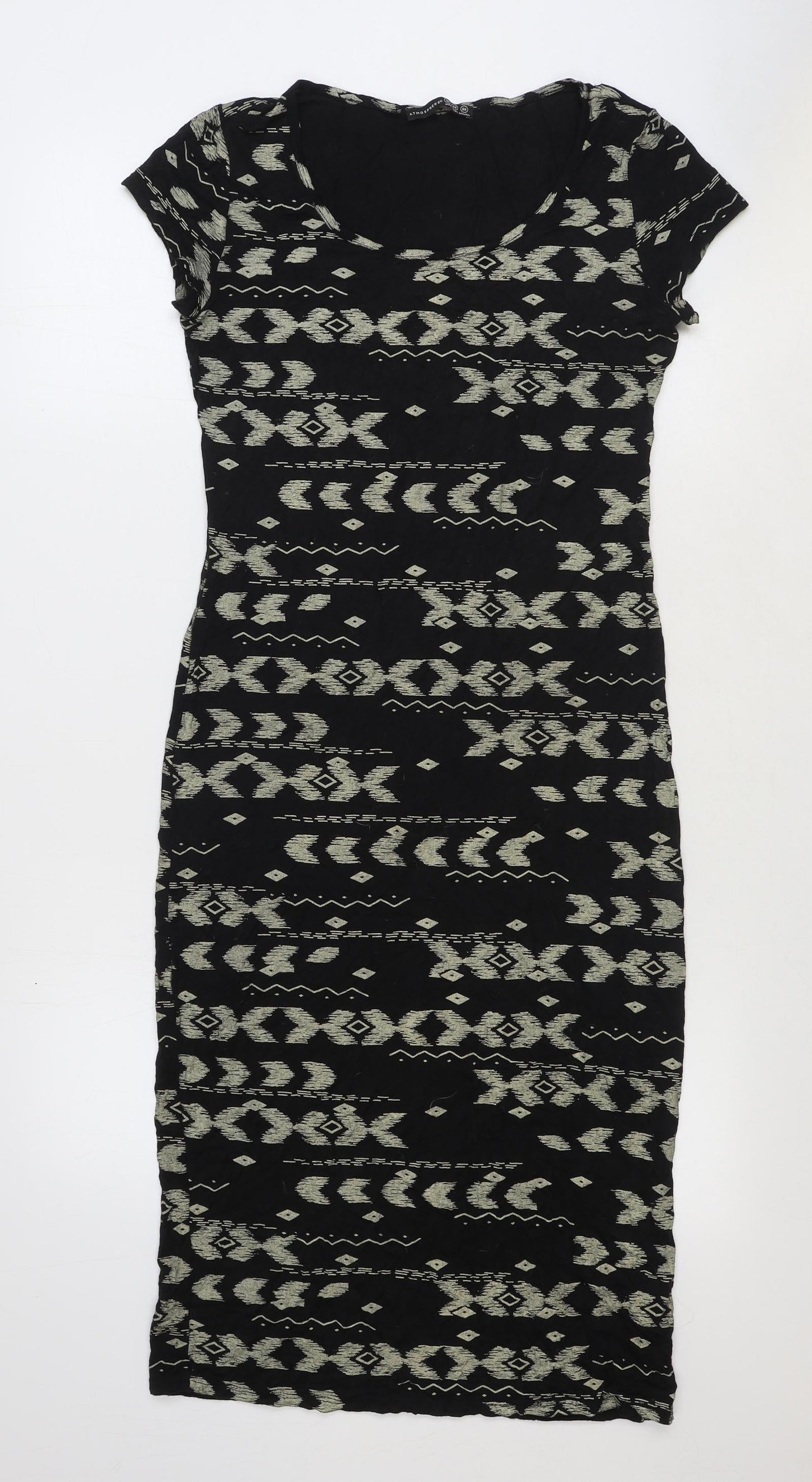 Primark Womens Black Geometric Polyester Pencil Dress Size 10 Boat Neck Pullover