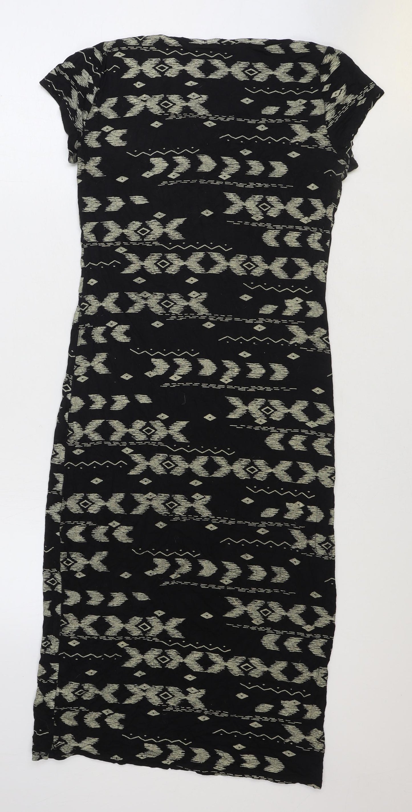 Primark Womens Black Geometric Polyester Pencil Dress Size 10 Boat Neck Pullover