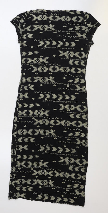 Primark Womens Black Geometric Polyester Pencil Dress Size 10 Boat Neck Pullover