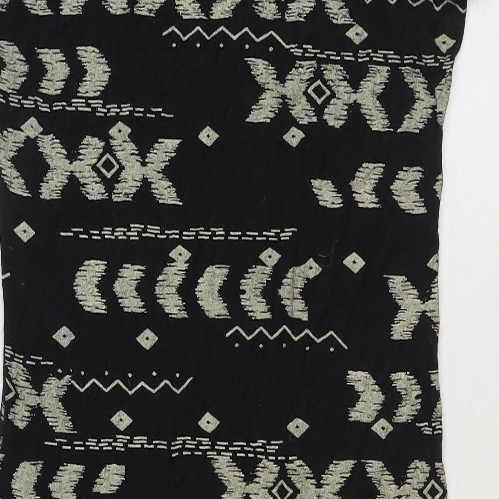 Primark Womens Black Geometric Polyester Pencil Dress Size 10 Boat Neck Pullover