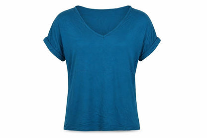 Giveupp Womens Blue Viscose Basic T-Shirt One Size V-Neck