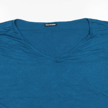 Giveupp Womens Blue Viscose Basic T-Shirt One Size V-Neck
