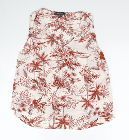 Atmosphere Womens Red Geometric Polyester Basic Tank Size 12 V-Neck - Palm Tree Print