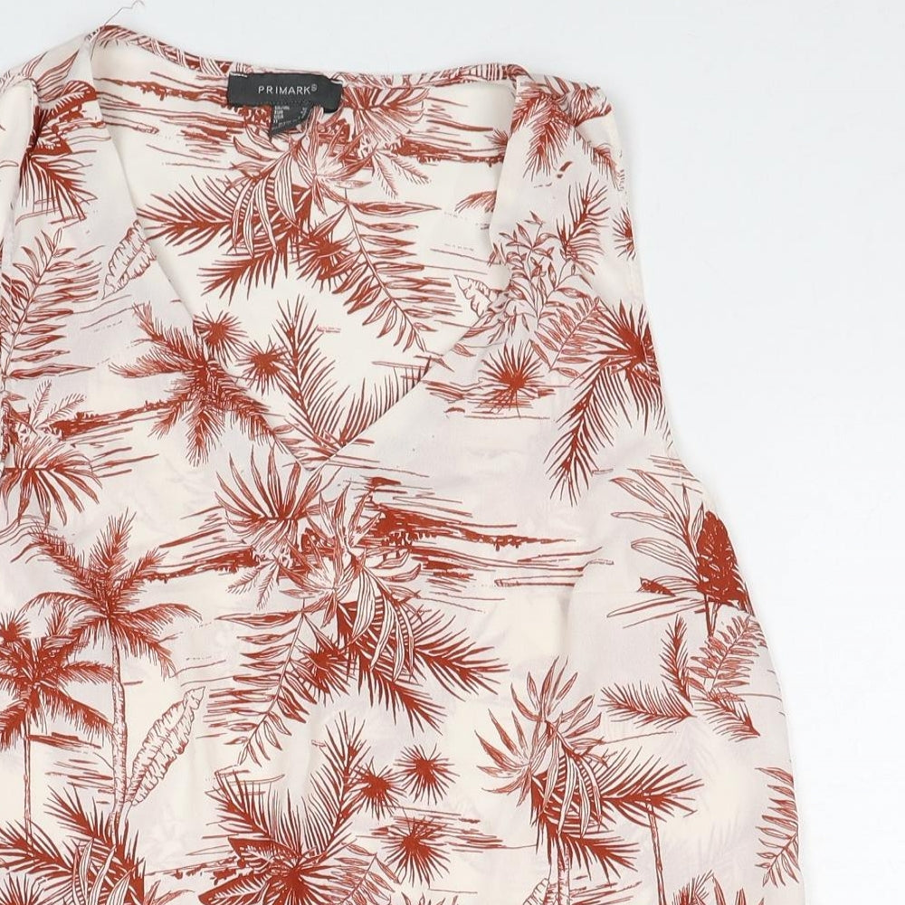 Atmosphere Womens Red Geometric Polyester Basic Tank Size 12 V-Neck - Palm Tree Print