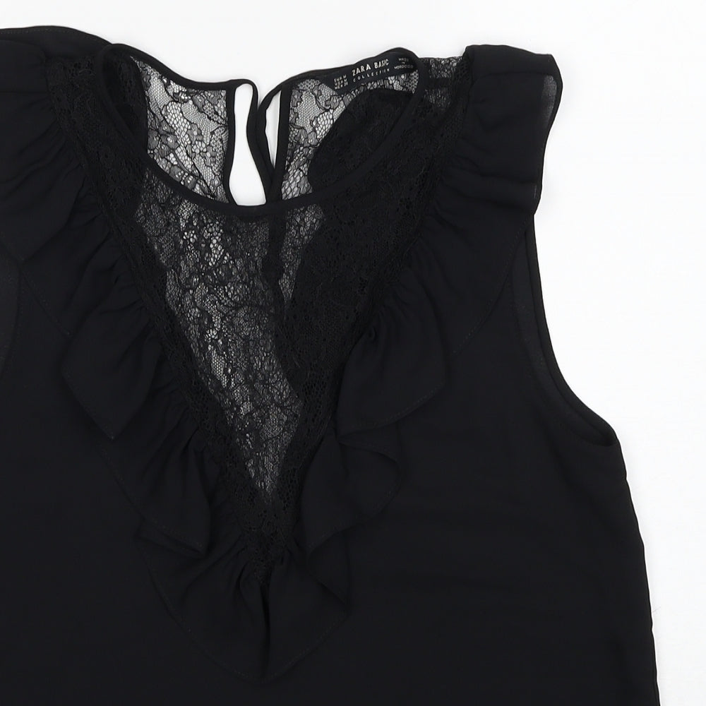 Womens UK Size M Zara Black Basic Blouse