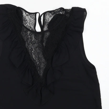 Womens UK Size M Zara Black Basic Blouse
