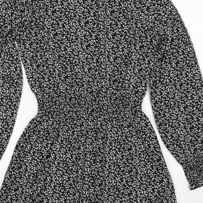 New Look Womens Black Floral Polyester Fit & Flare Size 6 Mock Neck Pullover - Shirred Waist