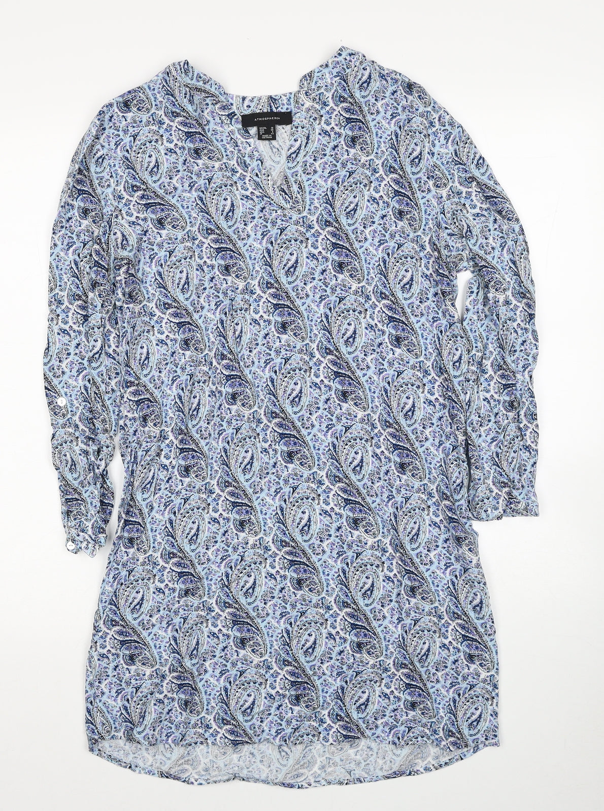 Atmosphere Womens Blue Paisley Viscose A-Line Size 10 V-Neck Pullover