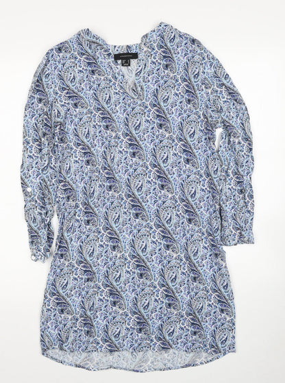Atmosphere Womens Blue Paisley Viscose A-Line Size 10 V-Neck Pullover