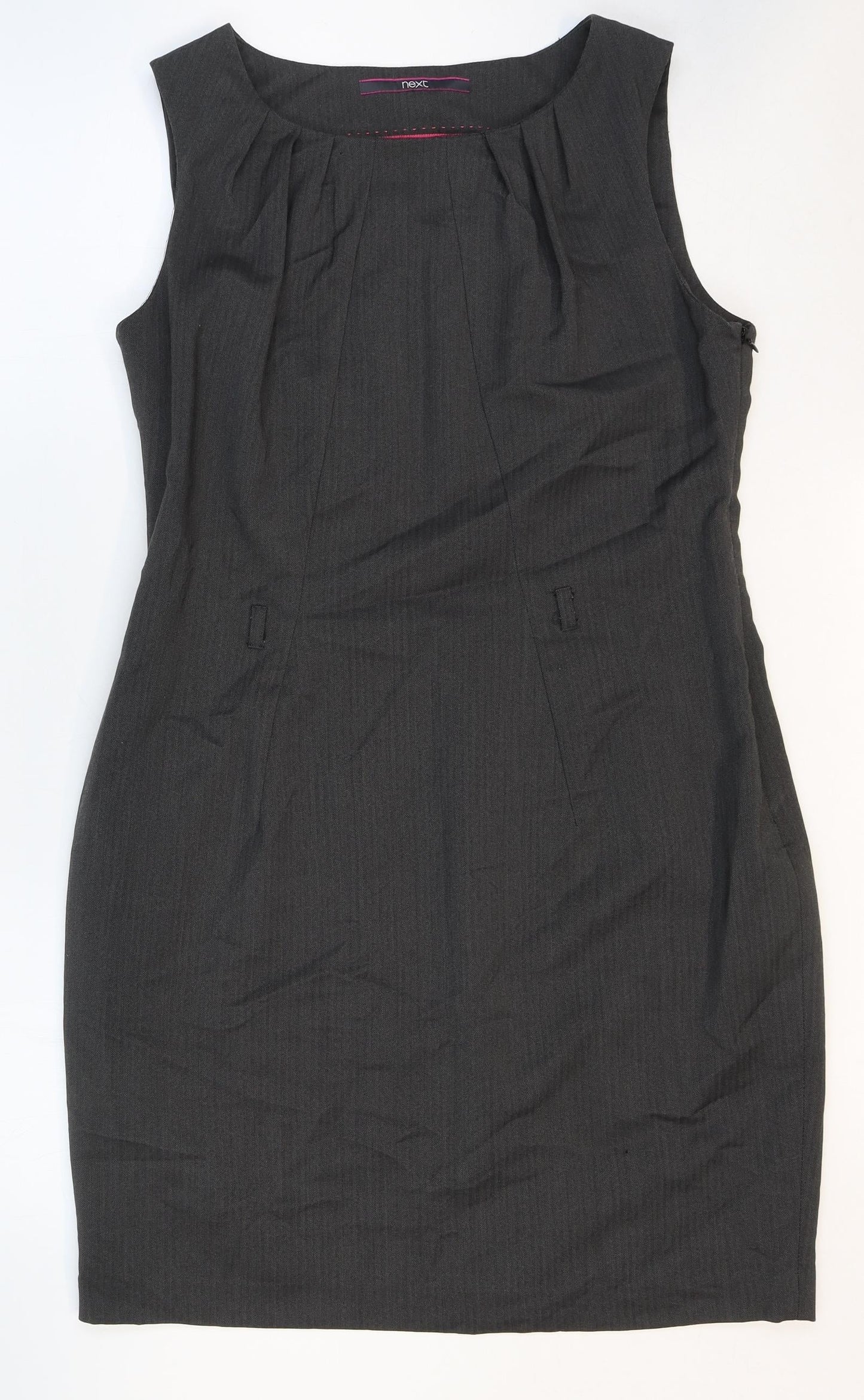 NEXT Womens Grey Polyester Pencil Dress Size M Boat Neck Zip - Pleat Detail