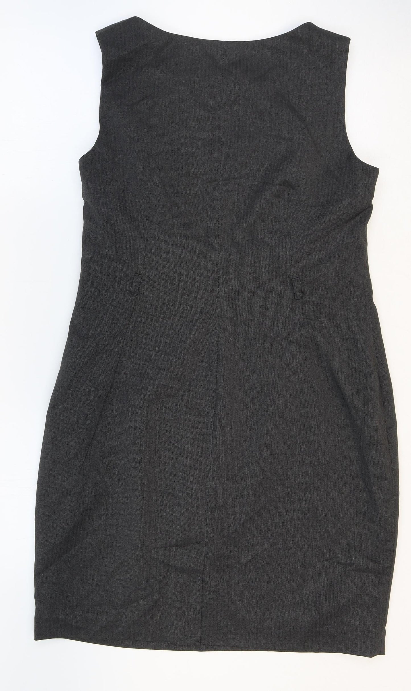 NEXT Womens Grey Polyester Pencil Dress Size M Boat Neck Zip - Pleat Detail