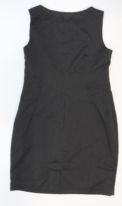 NEXT Womens Grey Polyester Pencil Dress Size M Boat Neck Zip - Pleat Detail