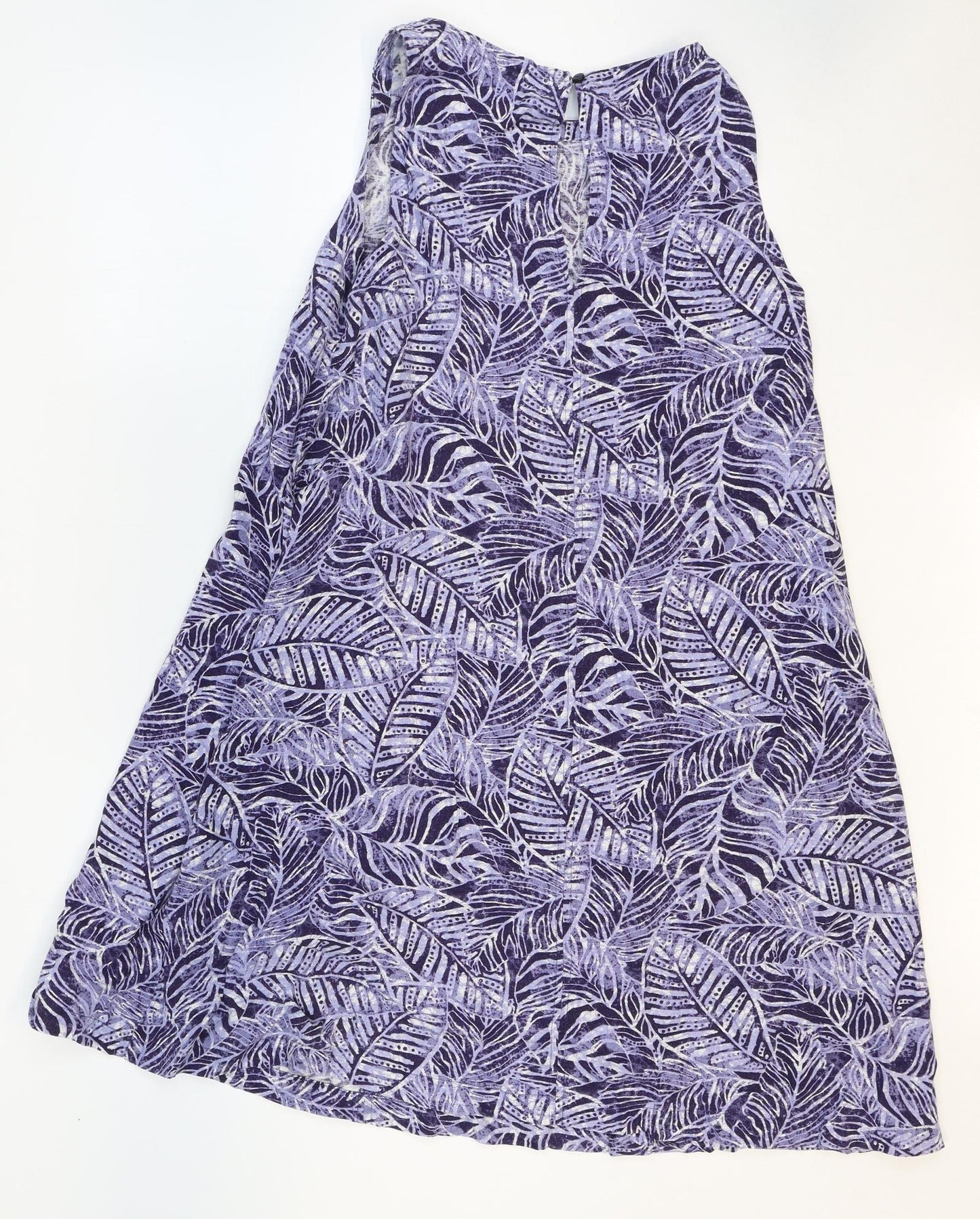 Principles Womens Purple Geometric Linen A-Line Size 8 Boat Neck Pullover - Leaf Pattern