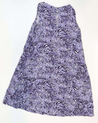 Principles Womens Purple Geometric Linen A-Line Size 8 Boat Neck Pullover - Leaf Pattern