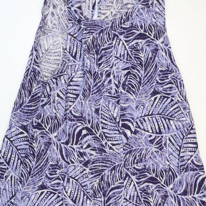 Principles Womens Purple Geometric Linen A-Line Size 8 Boat Neck Pullover - Leaf Pattern
