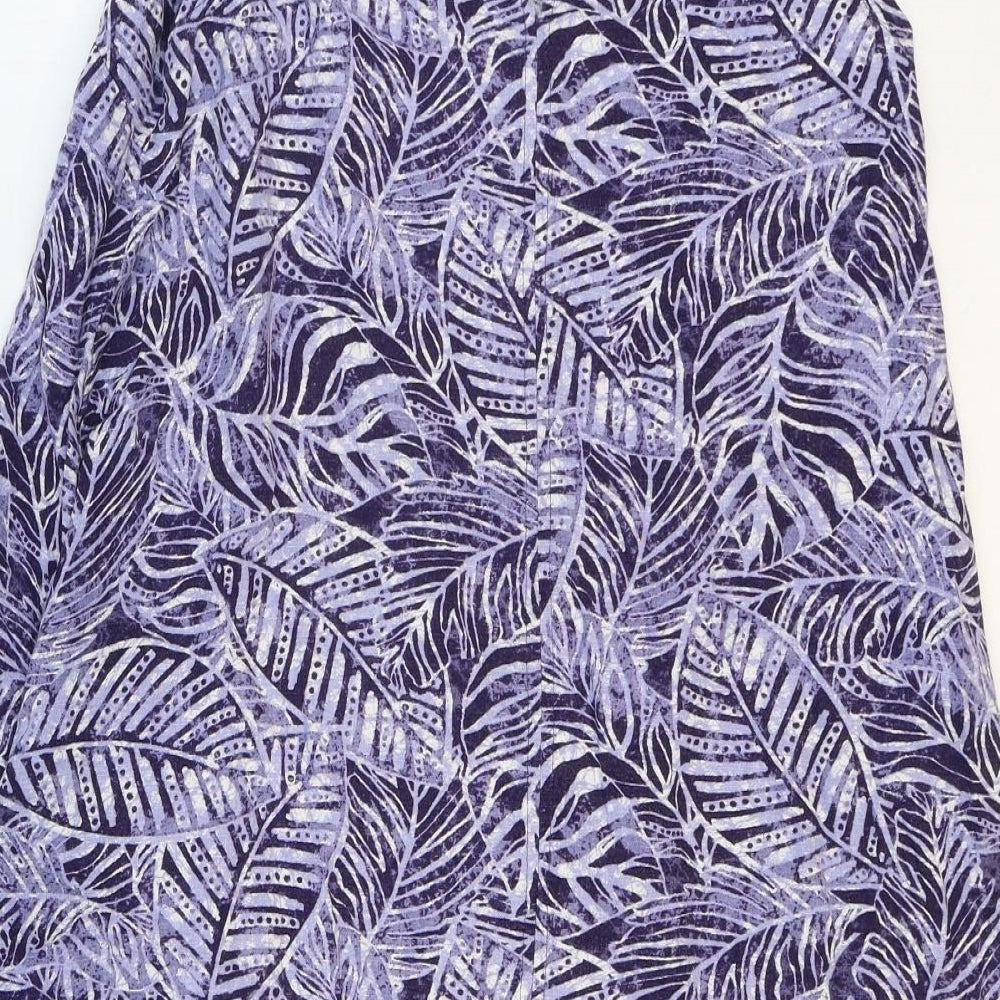 Principles Womens Purple Geometric Linen A-Line Size 8 Boat Neck Pullover - Leaf Pattern