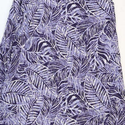 Principles Womens Purple Geometric Linen A-Line Size 8 Boat Neck Pullover - Leaf Pattern