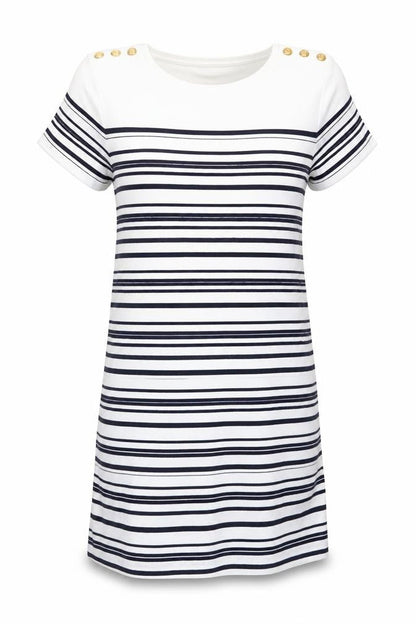 Zara Womens White Striped Polyamide T-Shirt Dress Size S Round Neck Pullover