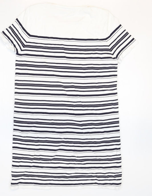 Zara Womens White Striped Polyamide T-Shirt Dress Size S Round Neck Pullover