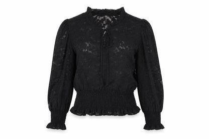 Golden Line Womens Black Geometric Polyester Basic Blouse Size S V-Neck