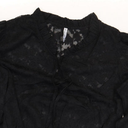 Golden Line Womens Black Geometric Polyester Basic Blouse Size S V-Neck