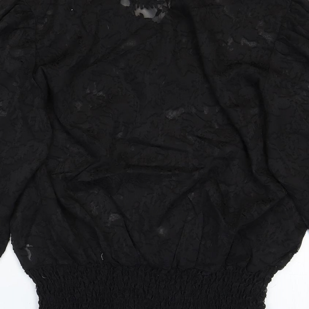 Golden Line Womens Black Geometric Polyester Basic Blouse Size S V-Neck