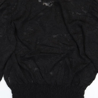 Golden Line Womens Black Geometric Polyester Basic Blouse Size S V-Neck