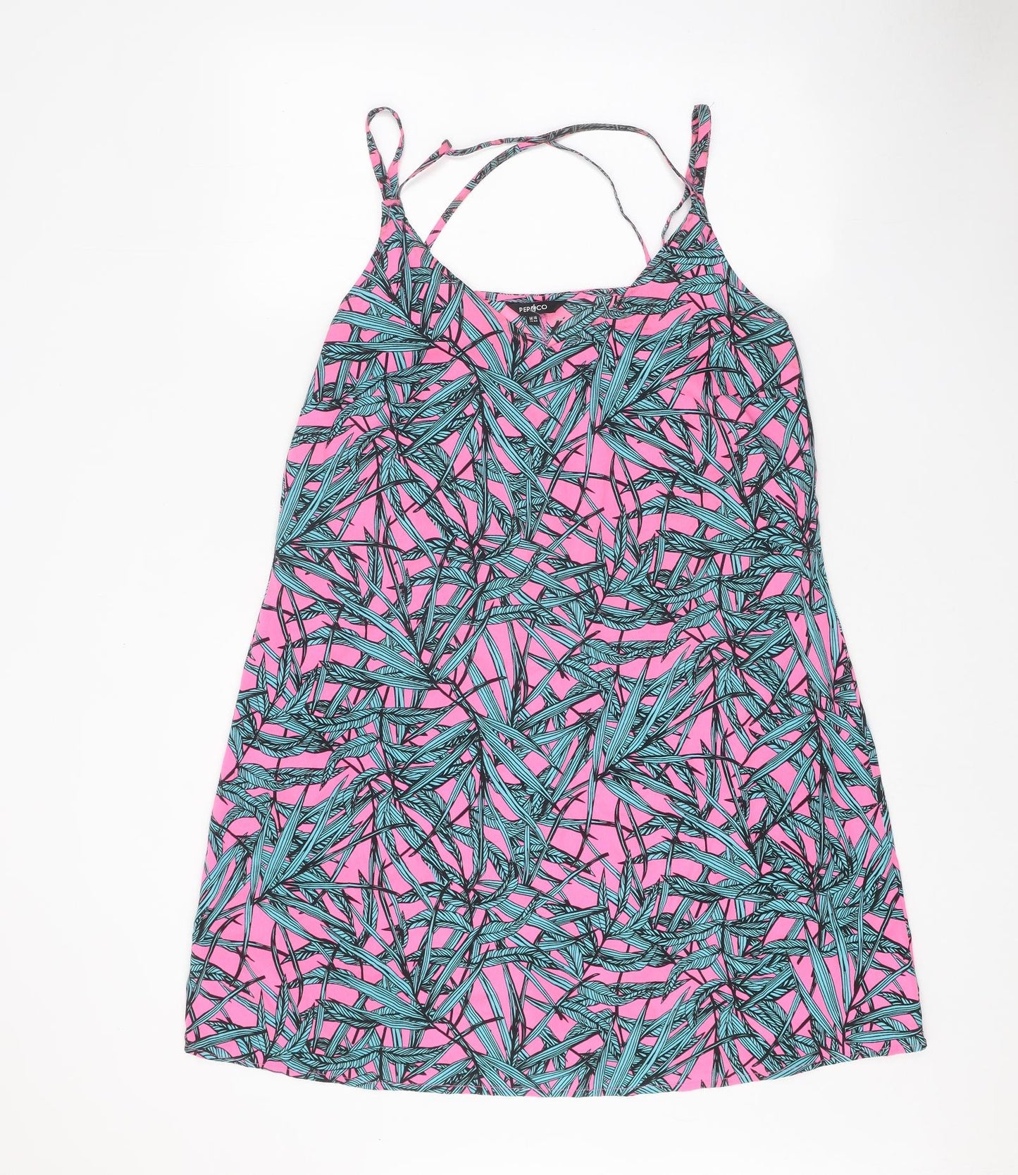 PEP&CO Womens Pink Geometric Polyester Mini Size 14 V-Neck Pullover