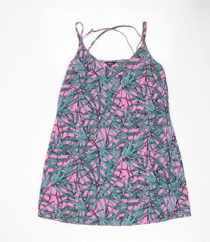 PEP&CO Womens Pink Geometric Polyester Mini Size 14 V-Neck Pullover