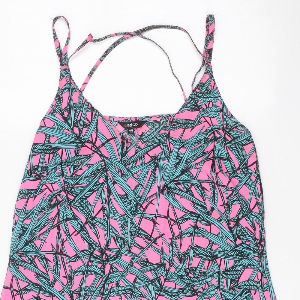 PEP&CO Womens Pink Geometric Polyester Mini Size 14 V-Neck Pullover