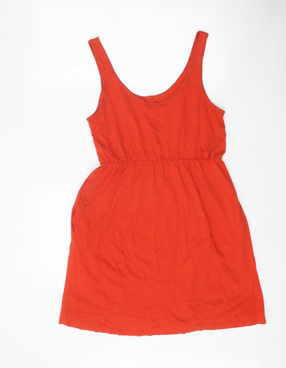 Preworn Womens Red 100% Cotton Tank Dress One Size Scoop Neck Pullover