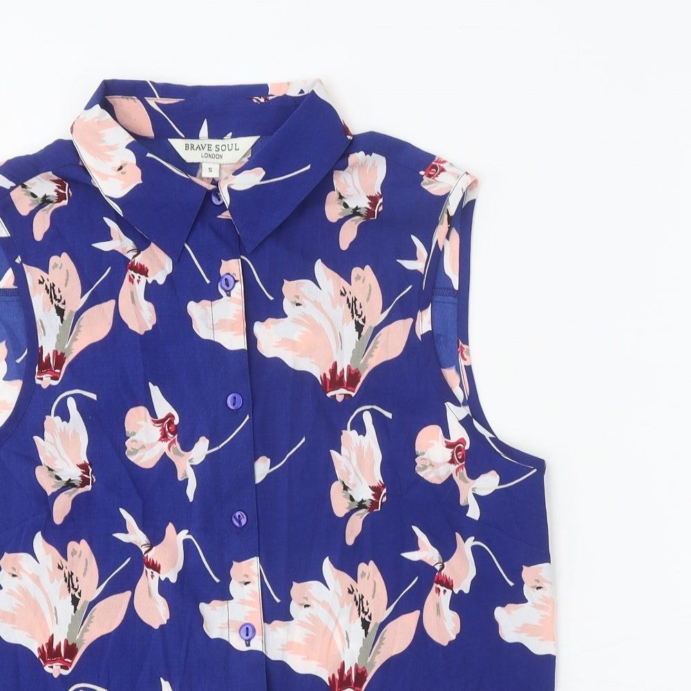 Womens UK Size S Brave Soul Blue Basic Button-Up