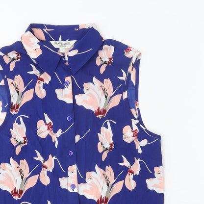 Womens UK Size S Brave Soul Blue Basic Button-Up