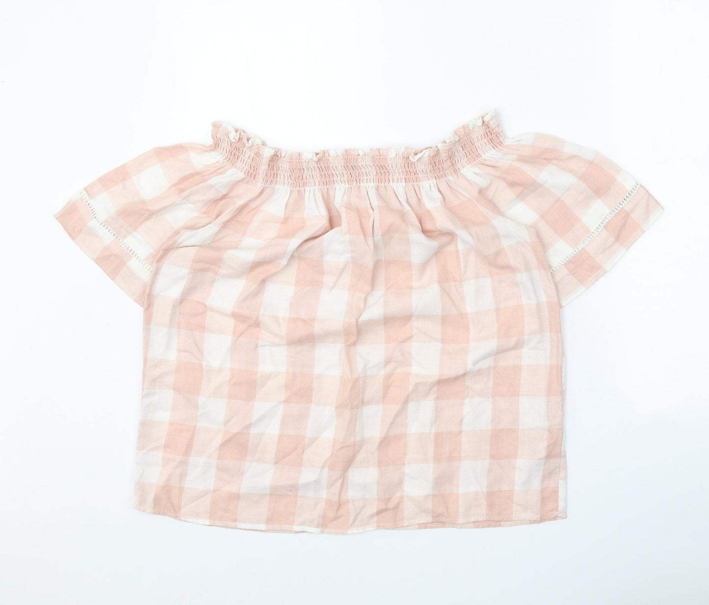 Papaya Womens Pink Check Polyester Cropped Blouse Size 12 Boat Neck