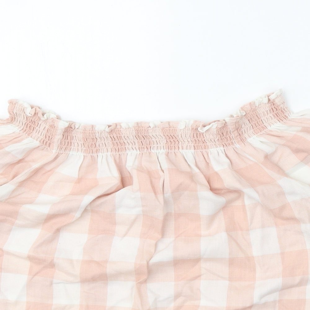 Papaya Womens Pink Check Polyester Cropped Blouse Size 12 Boat Neck